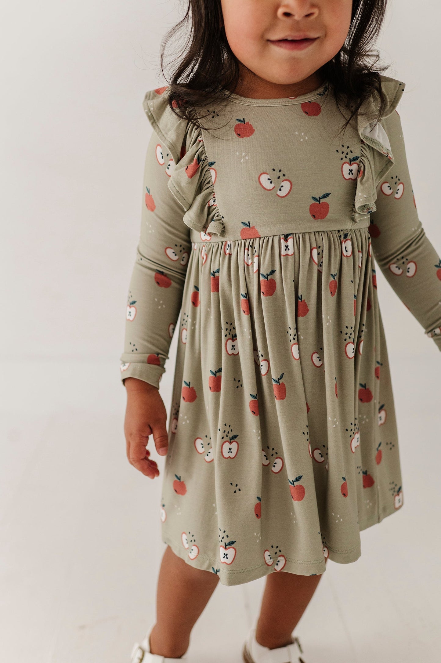 Bamboo Long Sleeve Ruffle Dress - Apple