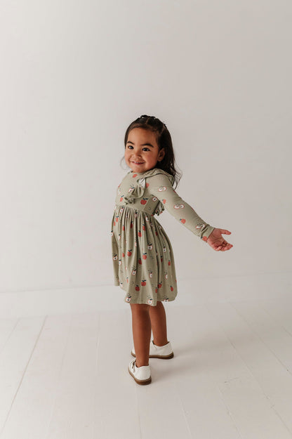 Bamboo Long Sleeve Ruffle Dress - Apple