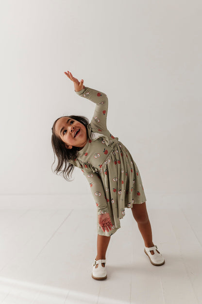 Bamboo Long Sleeve Ruffle Dress - Apple