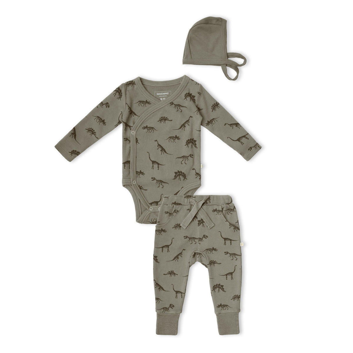 Organic Cotton Kimono Onesie & Pants Set - Dino