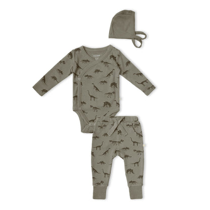 Organic Cotton Kimono Onesie & Pants Set - Dino