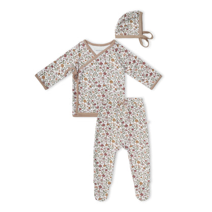 Organic Cotton Kimono Top & Footed Pants Set - Woodland Sprig