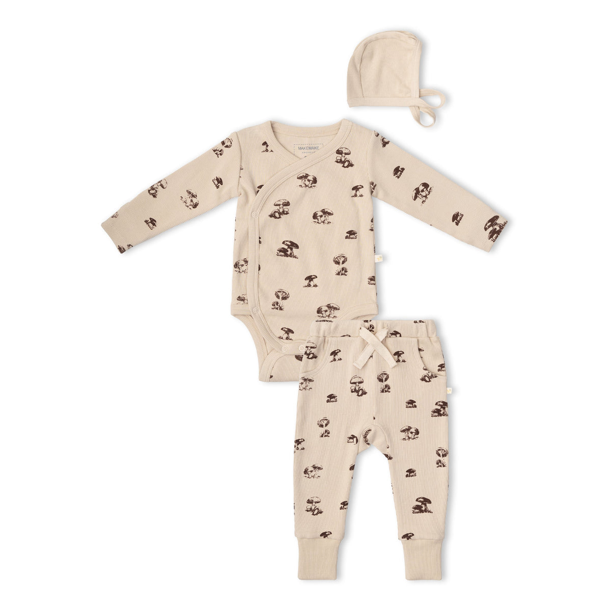 Organic Cotton Kimono Onesie & Pants Set - Mushroom