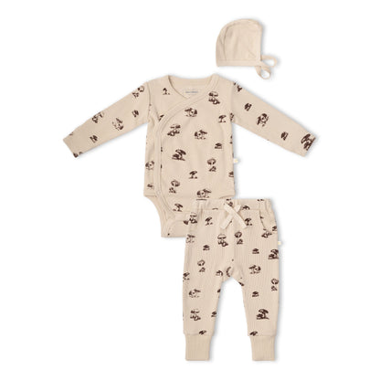 Organic Cotton Kimono Onesie & Pants Set - Mushroom