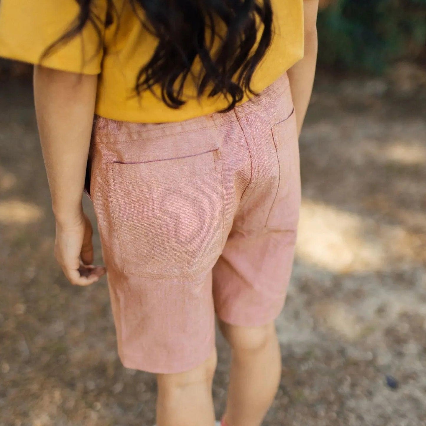 Organic Cotton Chambray Kids Shorts - Orange | Jackalo
