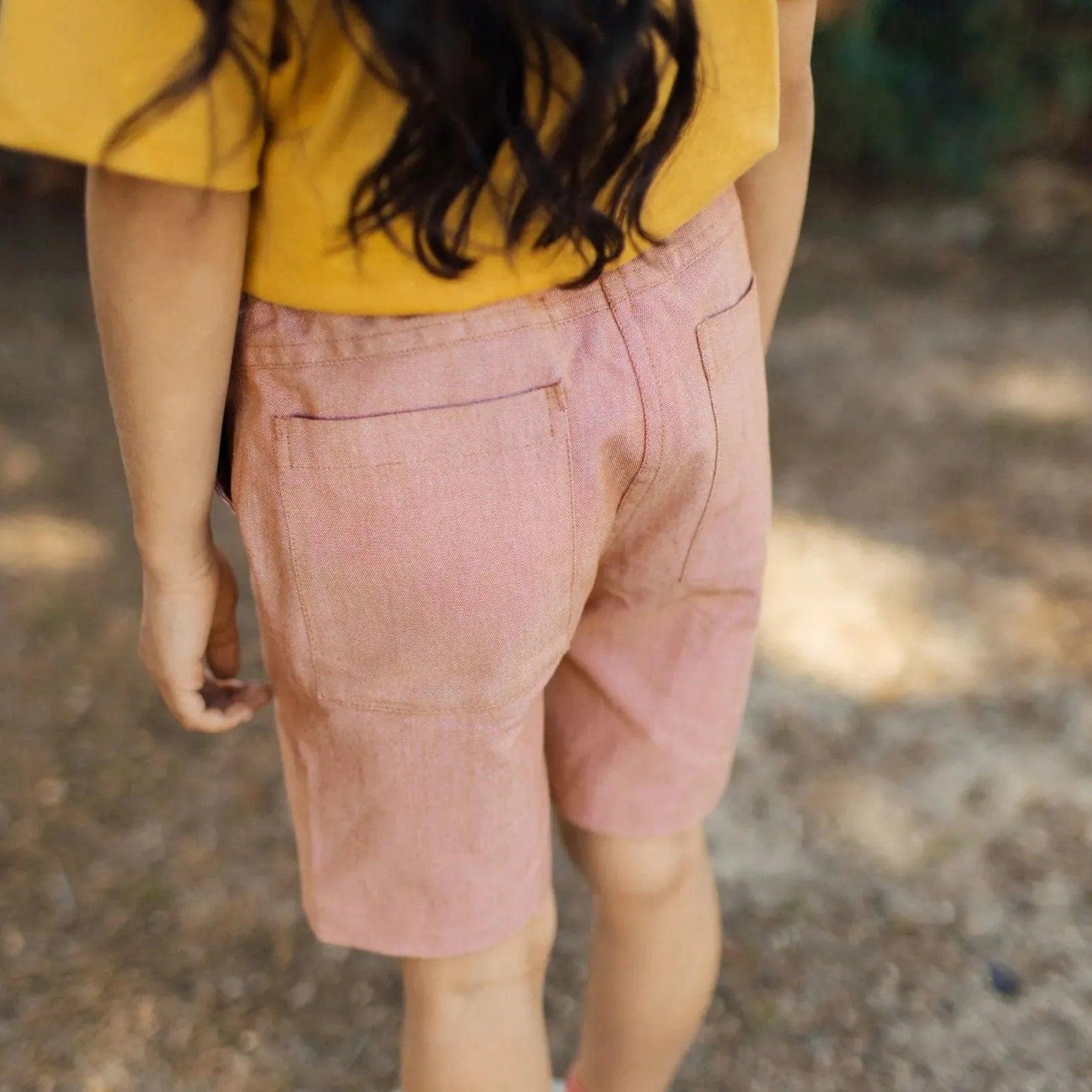 Organic Cotton Chambray Kids Shorts - Orange | Jackalo