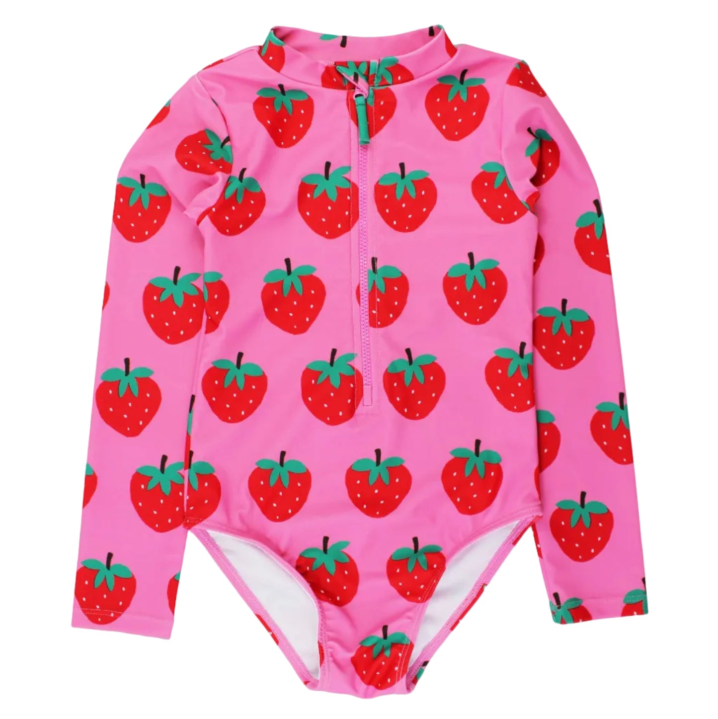 Strawberry Print Long Sleeve Girls Swimsuit UPF 50+ | Toby Tiger