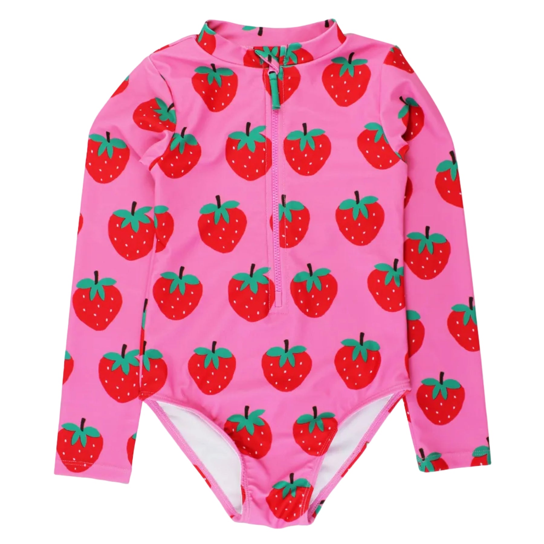 Strawberry Print Long Sleeve Girls Swimsuit UPF 50+ | Toby Tiger