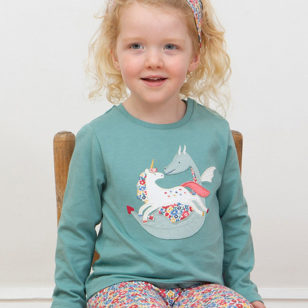 Kite Clothing Organic Girls' Long Sleeved T-Shirt- Folktale Friends Appliqué
