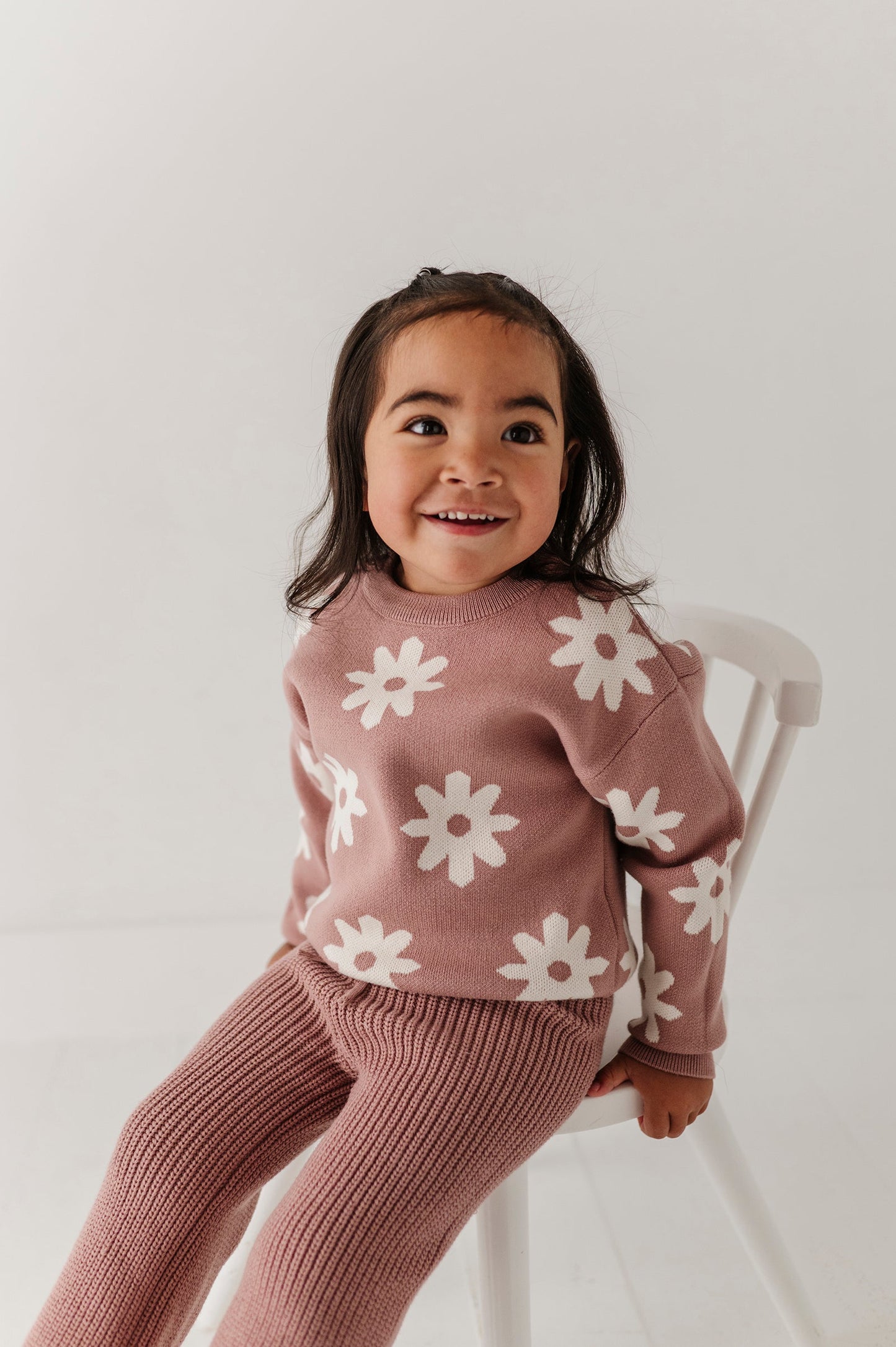 Cotton Knit Sweater - Rose Daisies