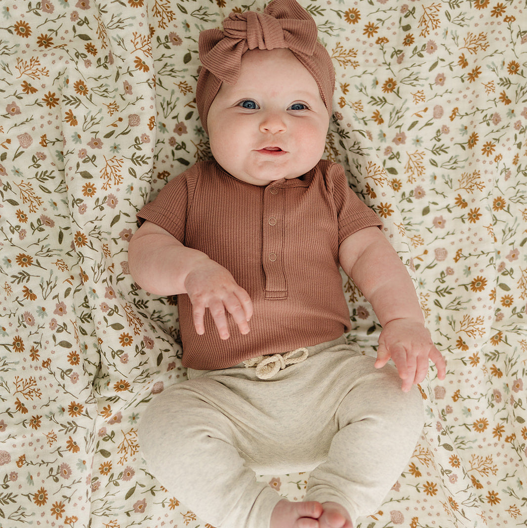 Dusty Rose Organic Cotton Ribbed Snap Bodysuit | Mebie Baby