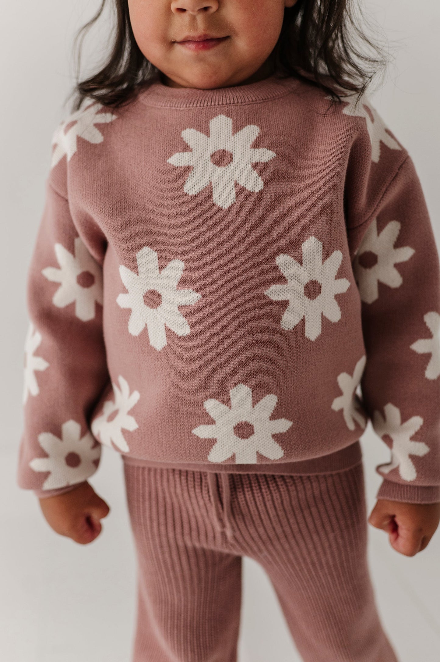 Cotton Knit Sweater - Rose Daisies