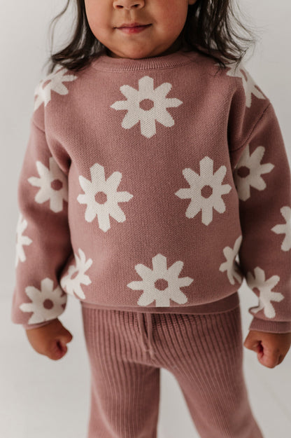 Cotton Knit Sweater - Rose Daisies