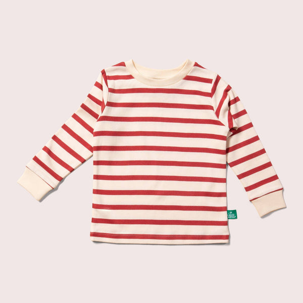 Little Green Radicals Organic Top & pants set: soft red stripes, top