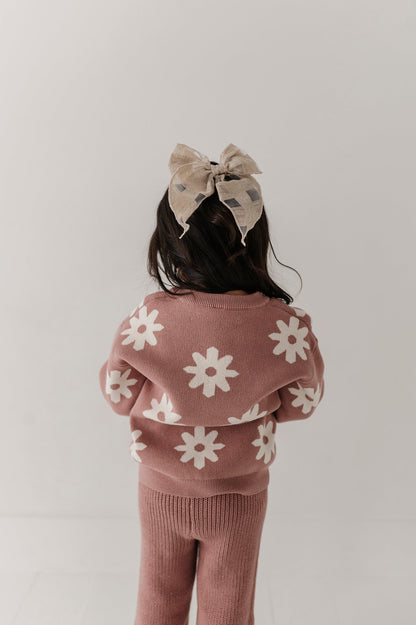 Cotton Knit Sweater - Rose Daisies