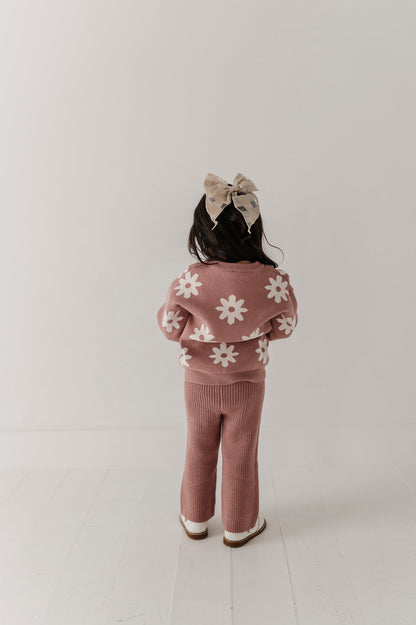 Cotton Knit Sweater - Rose Daisies
