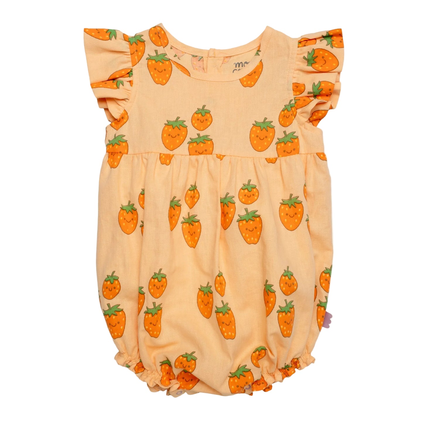 Mon Coeur Linen Ruffle Romper – Strawberry Print