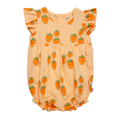 Mon Coeur Linen Ruffle Romper – Strawberry Print