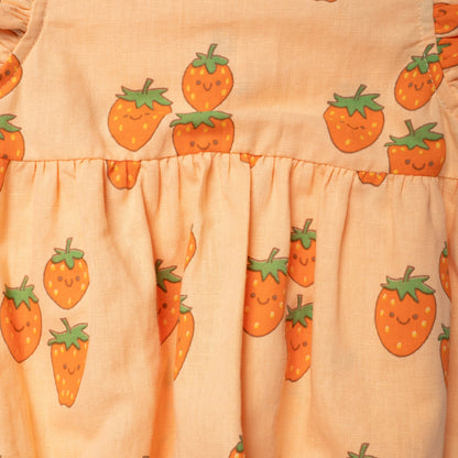 Linen Ruffle Romper - Strawberry