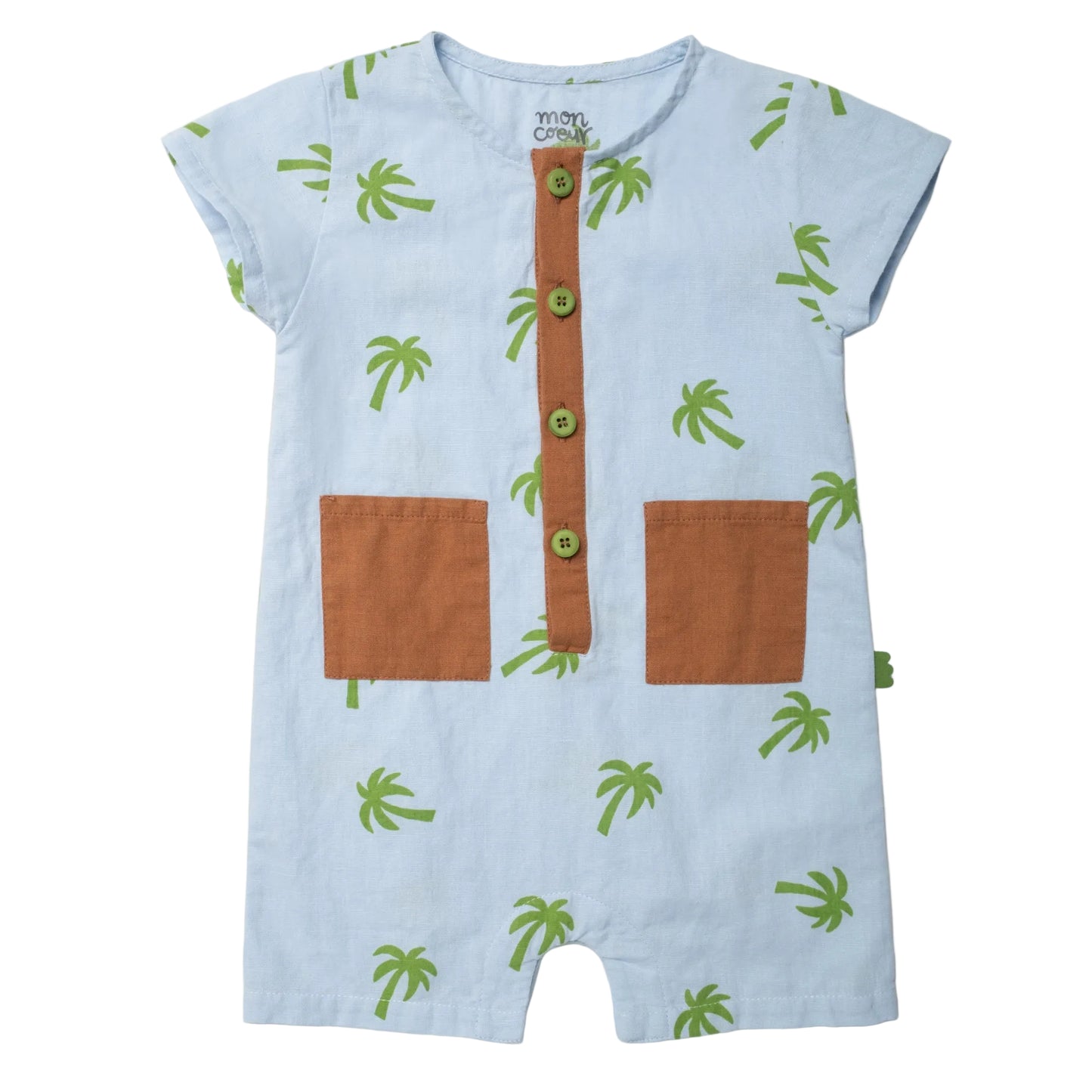 Mon Coeur Linen Palm Tree Baby Romper