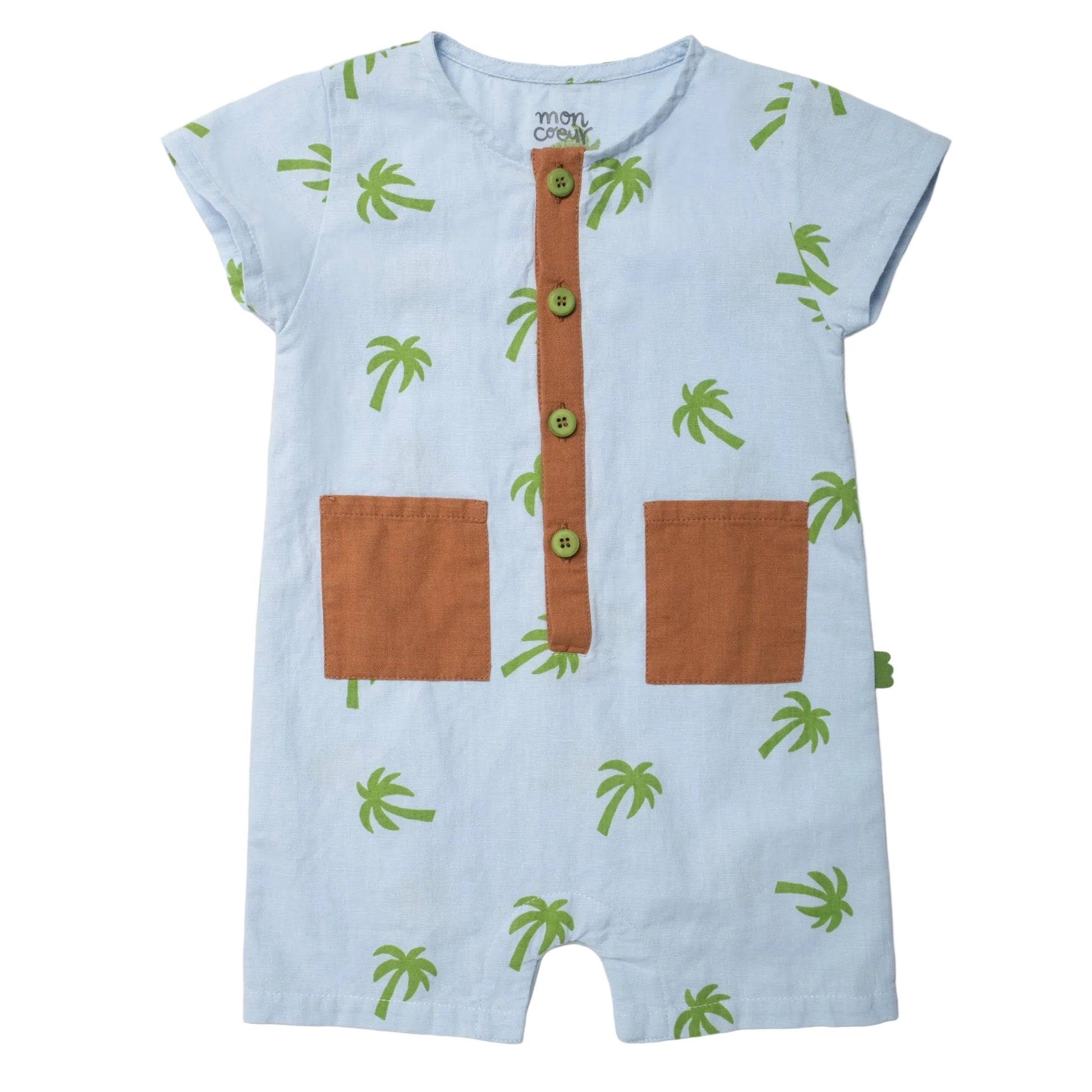 Mon Coeur Linen Palm Tree Baby Romper