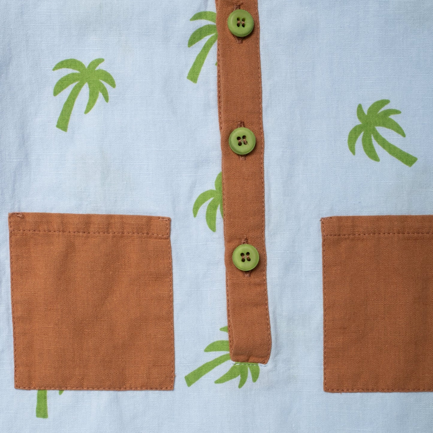 Linen Pocket Romper - Palm Tree