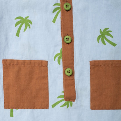 Linen Pocket Romper - Palm Tree