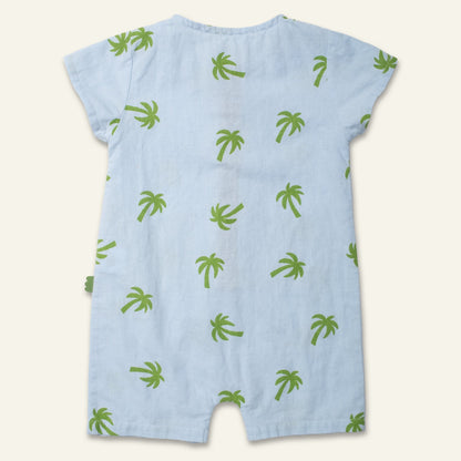 Linen Pocket Romper - Palm Tree