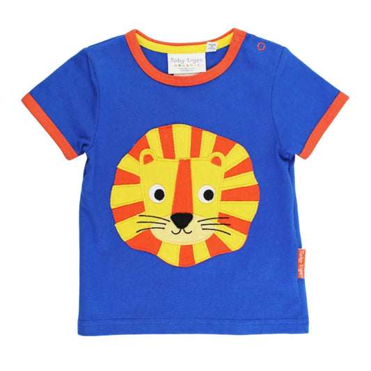 Organic Cotton Lion Appliqué Short Sleeve Kids T-Shirt | Toby Tiger