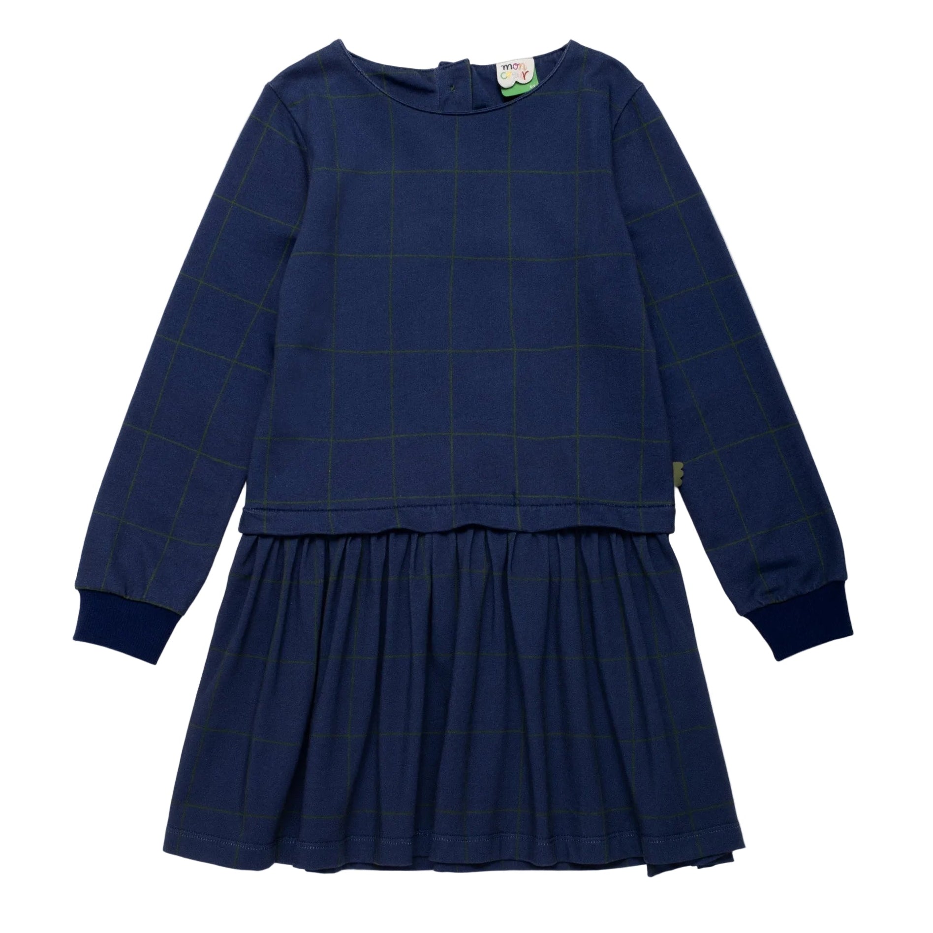 Mon Coeur Organic Cotton Long Sleeve Dress - Navy Grid