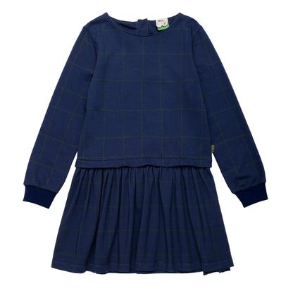 Mon Coeur Organic Cotton Long Sleeve Dress - Navy Grid