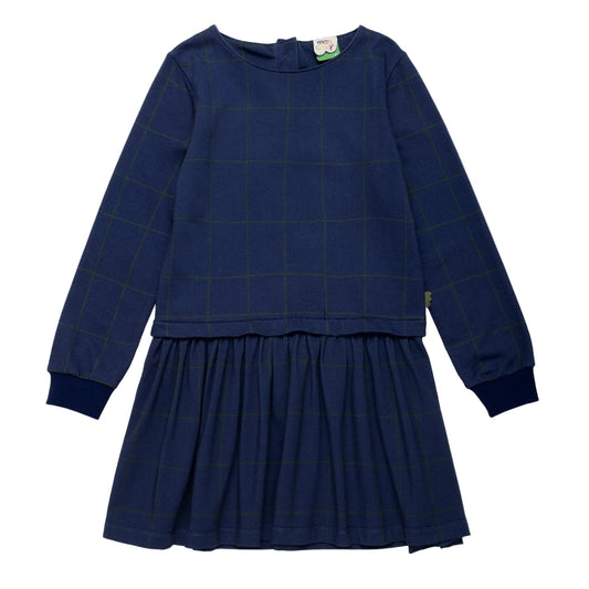 Mon Coeur Organic Cotton Long Sleeve Dress - Navy Grid