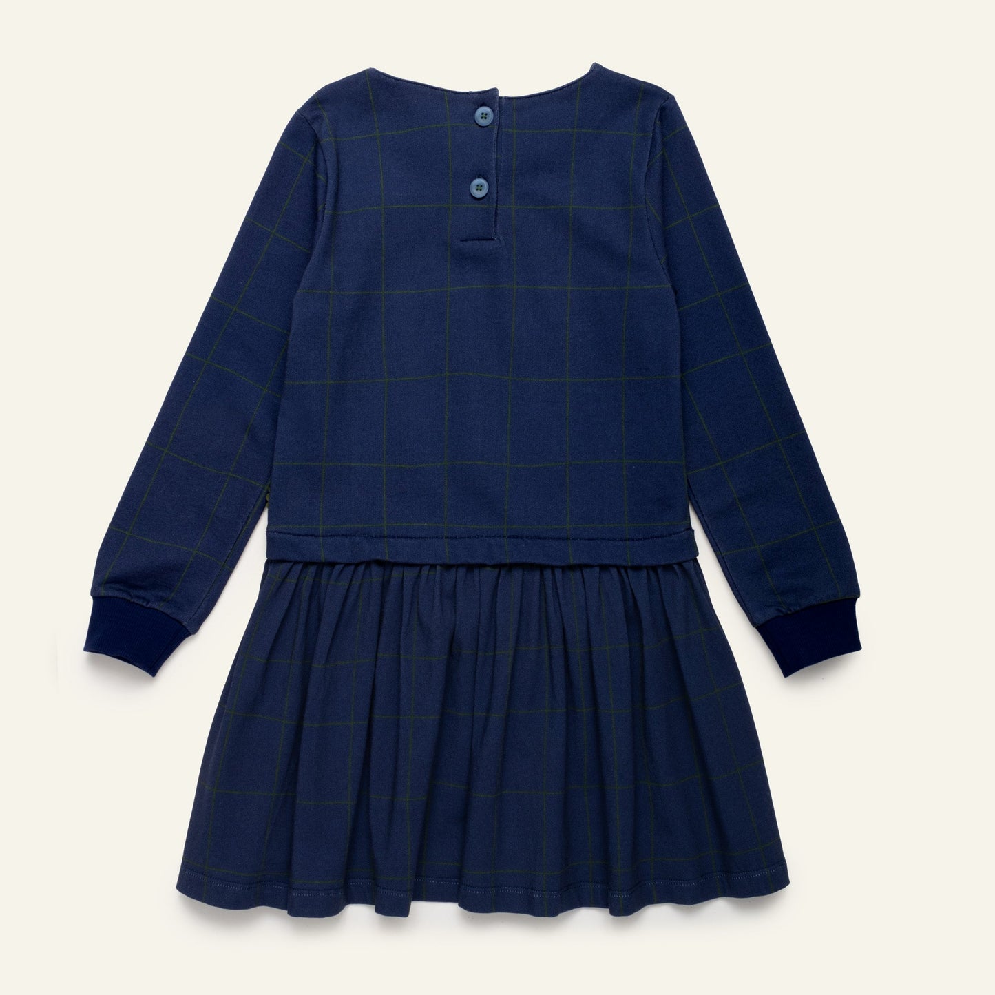 Mon Coeur Organic Cotton Long Sleeve Dress - Navy Grid