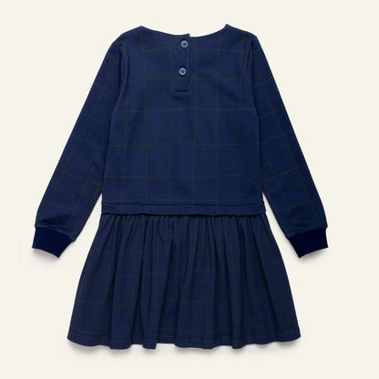 Mon Coeur Organic Cotton Long Sleeve Dress - Navy Grid
