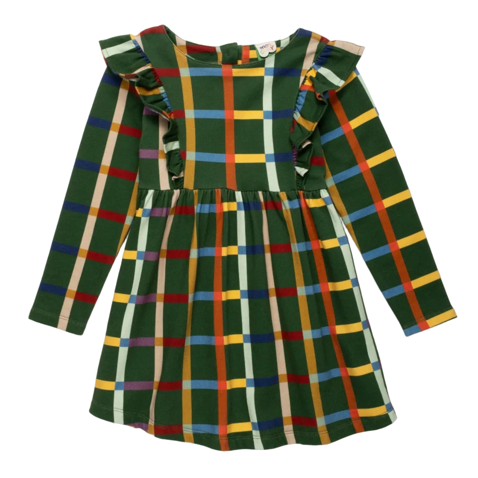 Mon Coeur Organic Cotton Ruffle Dress - Fall Grid