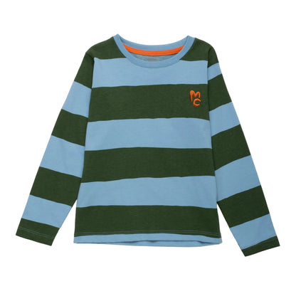 Mon Coeur Organic Cotton Long Sleeve T-Shirt - Blue & Green Rugby Stripe 