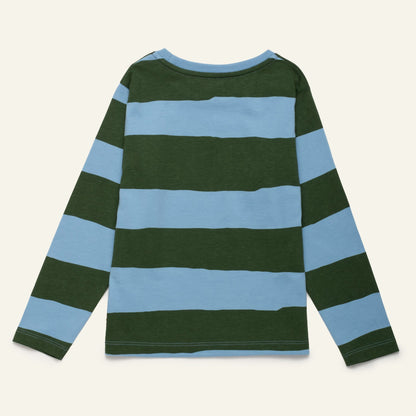 Mon Coeur Organic Cotton Long Sleeve T-Shirt - Blue & Green Rugby Stripe 