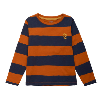 Mon Coeur Organic Cotton Long Sleeve T-Shirt - Chestnut & Navy Rugby Stripe
