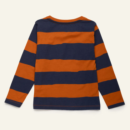 Mon Coeur Organic Cotton Long Sleeve T-Shirt - Chestnut & Navy Rugby Stripe