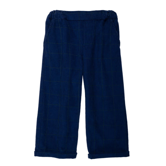 Mon Coeur Organic Cotton Corduroy Pants - Navy Grid