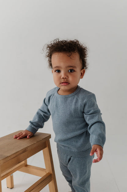 Cotton Knit Baby Set - Teal Marble