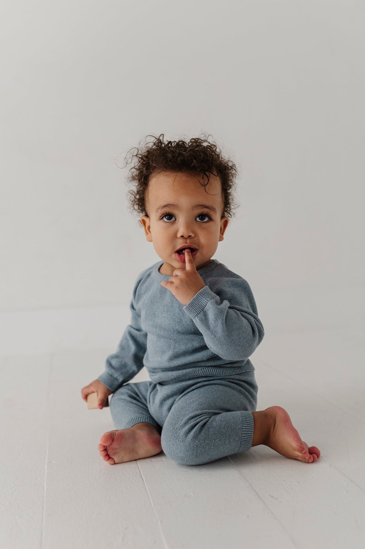 Cotton Knit Baby Set - Teal Marble
