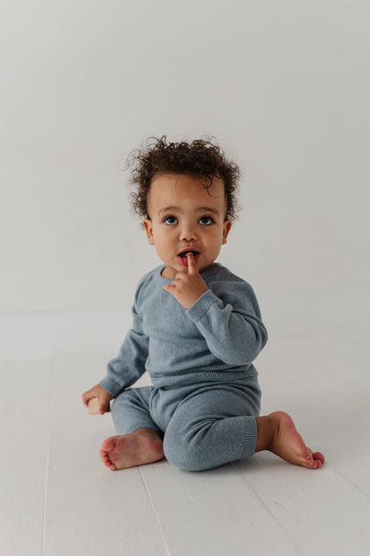 Cotton Knit Baby Set - Teal Marble