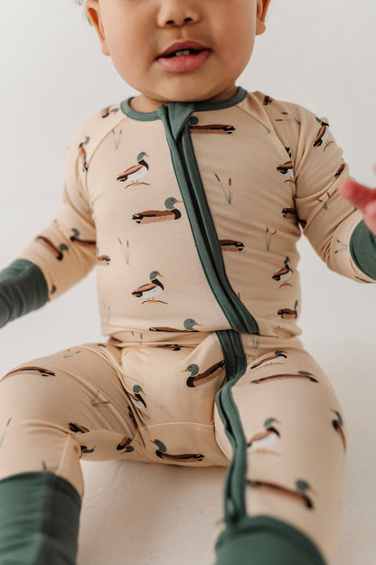 Bamboo Long Sleeve Zip Romper - Mallard Ducks
