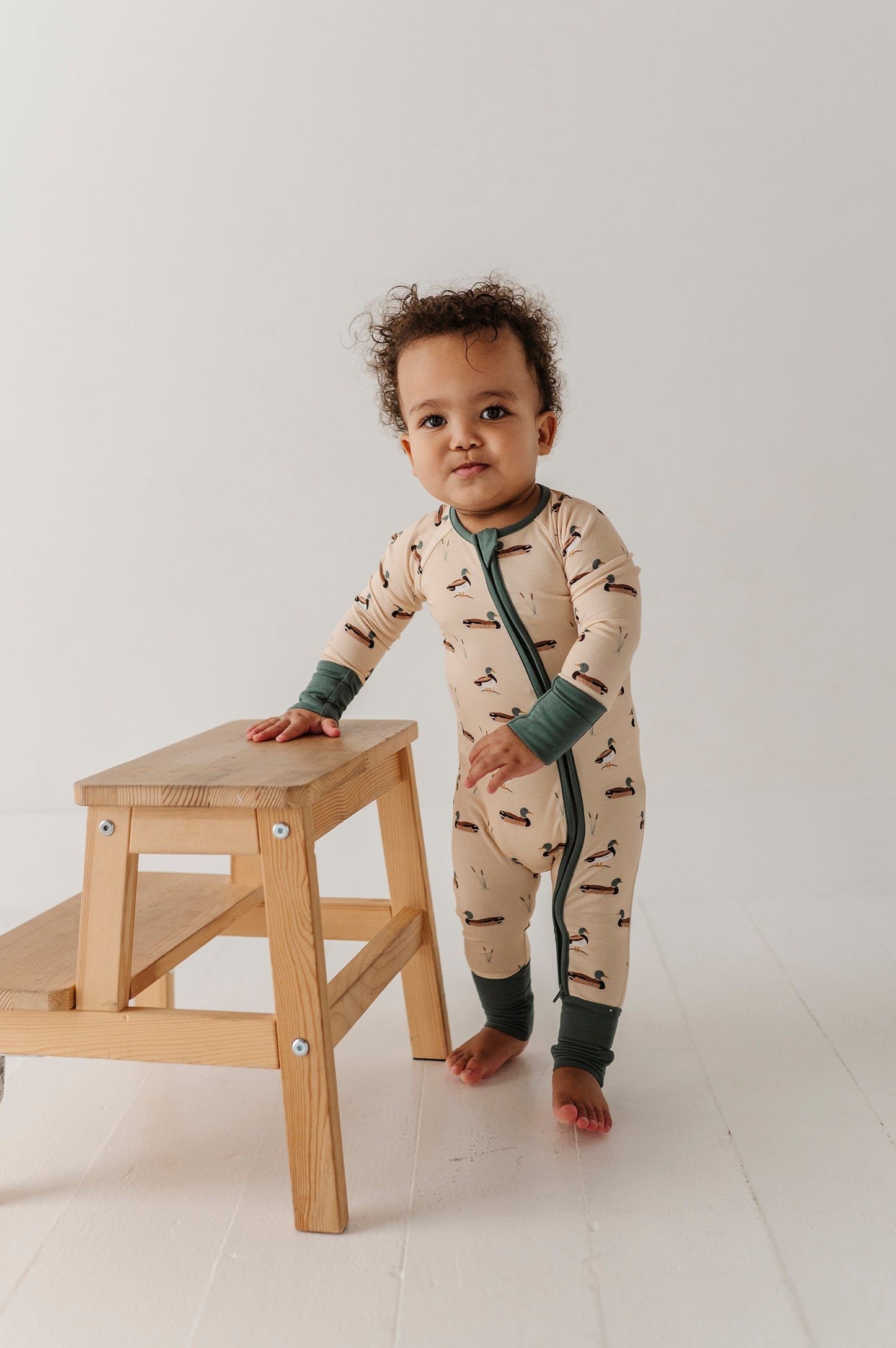 Bamboo Long Sleeve Zip Romper - Mallard Ducks