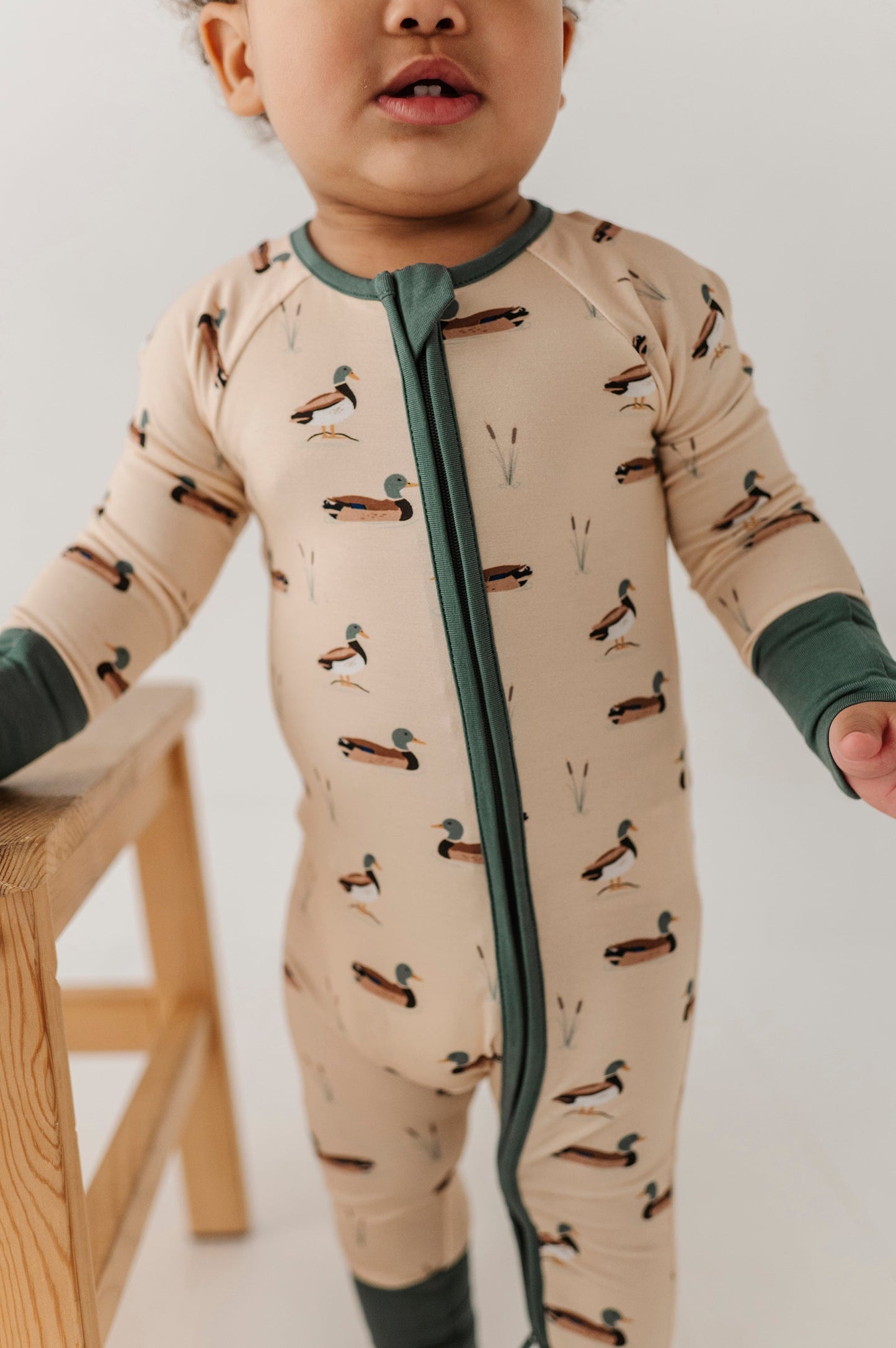 Bamboo Long Sleeve Zip Romper - Mallard Ducks