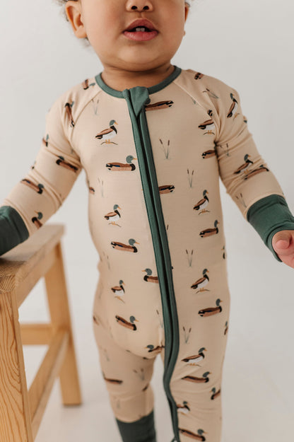 Bamboo Long Sleeve Zip Romper - Mallard Ducks