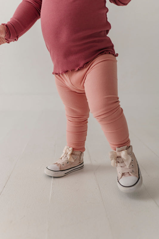 Bamboo/Cotton Ribbed Leggings - Mellow Rose