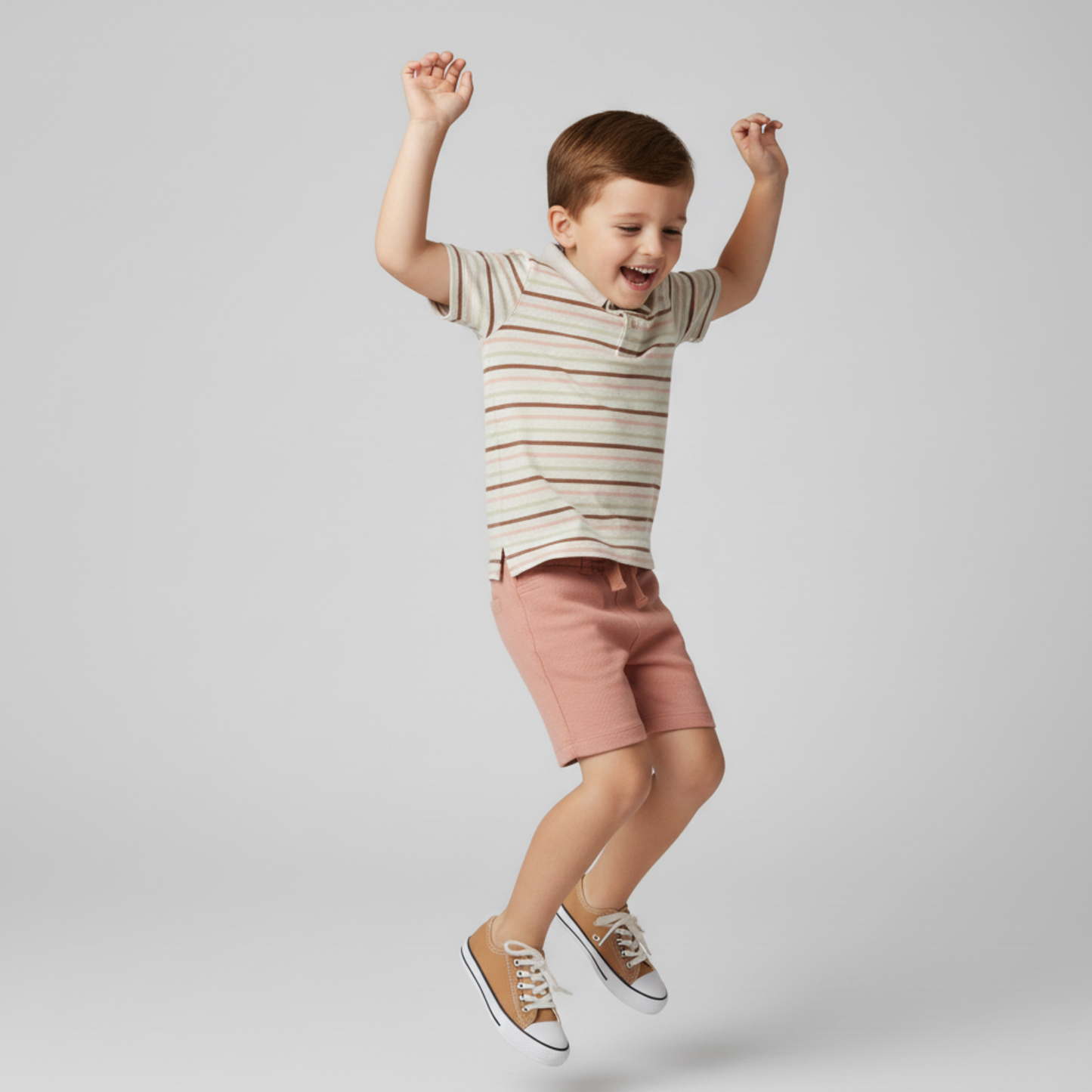 Organic Cotton Collar Tee & Shorts Set - Terra Stripes