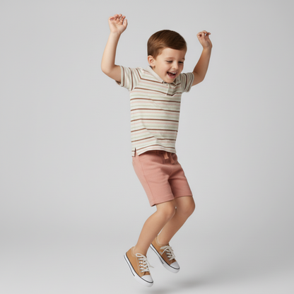 Organic Cotton Collar Tee & Shorts Set - Terra Stripes